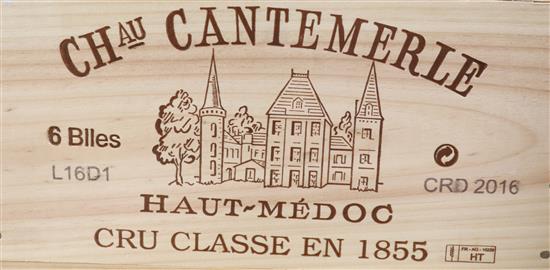 A case of six Chateau Cantemerle Haut Medoc wine, 2016